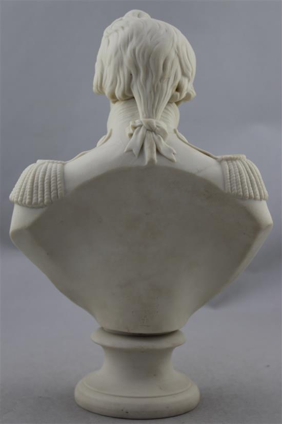 A Copeland Parian bust of Lord Nelson, dated 1873, 31cm., minor faults